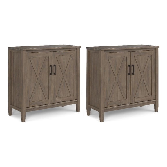Pemberly Row Solid Wood 32" Wide Storage Cabinet Set of 2 in Smoky Brown