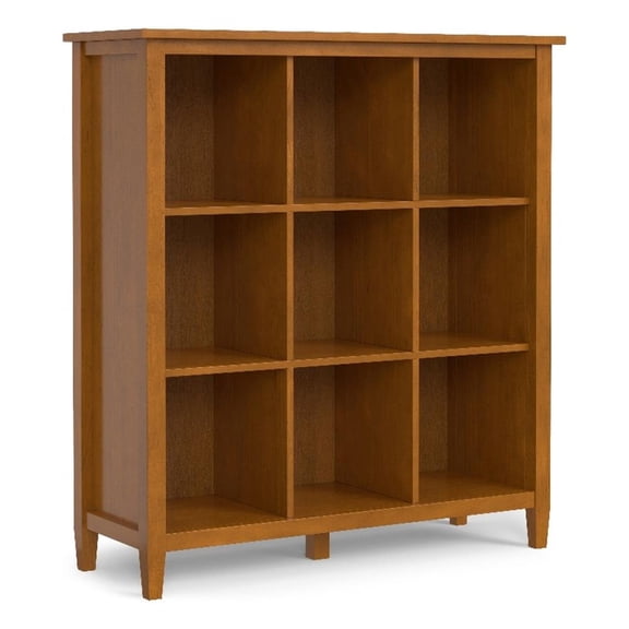 Pemberly Row Solid Wood 48 x 44 in 9 Cube Storage Unit in Light Golden Brown