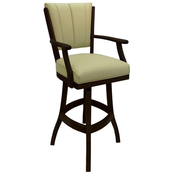 Pemberly Row Solid Wood Bar Stool 30" Seat in Ocean Beige Vinyl Dark Wood