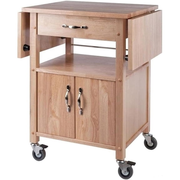 Pemberly Row Solid Wood Butcher Block Kitchen Cart with Drop Leaf in Natural