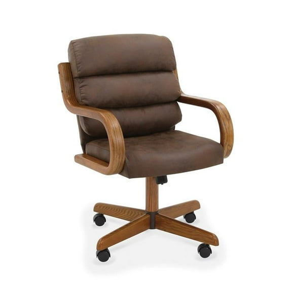 Pemberly Row Solid Wood Caster Dining Chairs in Chestnut Finish