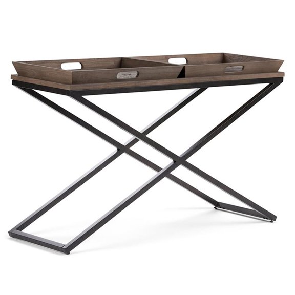 Pemberly Row Solid Wood Console Table in Distressed Natural Elm