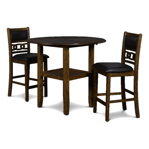 Pemberly Row Solid Wood Counter Drop Leaf Table W / 2 Chairs in Brown