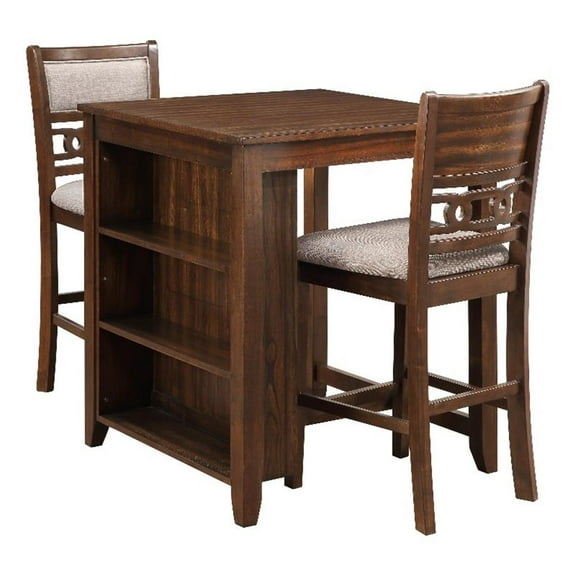 Pemberly Row Solid Wood Counter Table with 2 Chairs in Cherry Brown