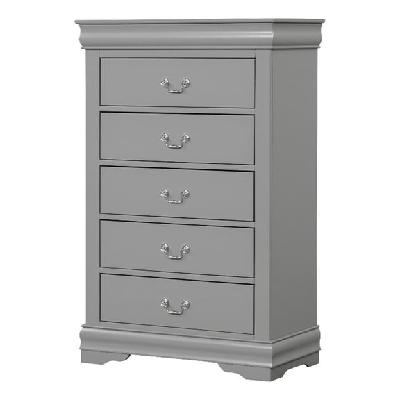 Pemberly Row Solid Wood Dovetail 5-Drawer Chest with Storage in Gray