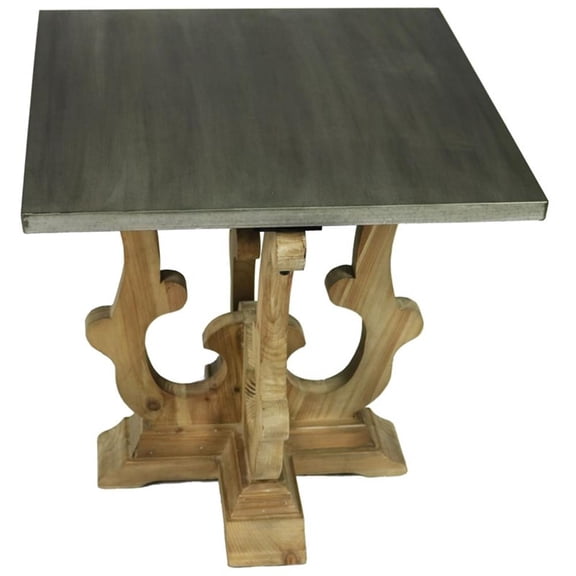 Pemberly Row Solid Wood End Table in Natural with Zinc Top and Carved Legs