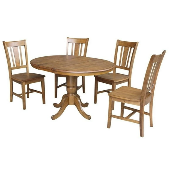 Pemberly Row Solid Wood Extendable Dining Table and 4 Chairs in Pecan