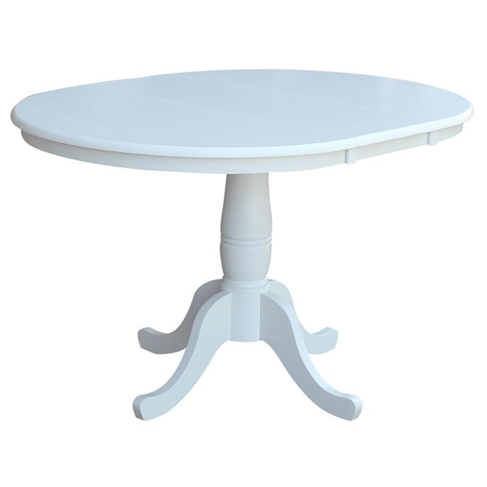 Pemberly Row Solid Wood Extendable Dining Table in White with 12" Leaf ...