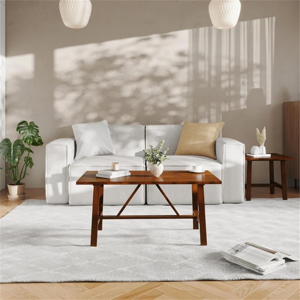 Pemberly Row Solid Wood Farmhouse Trestle Style Coffee Table in Walnut ...