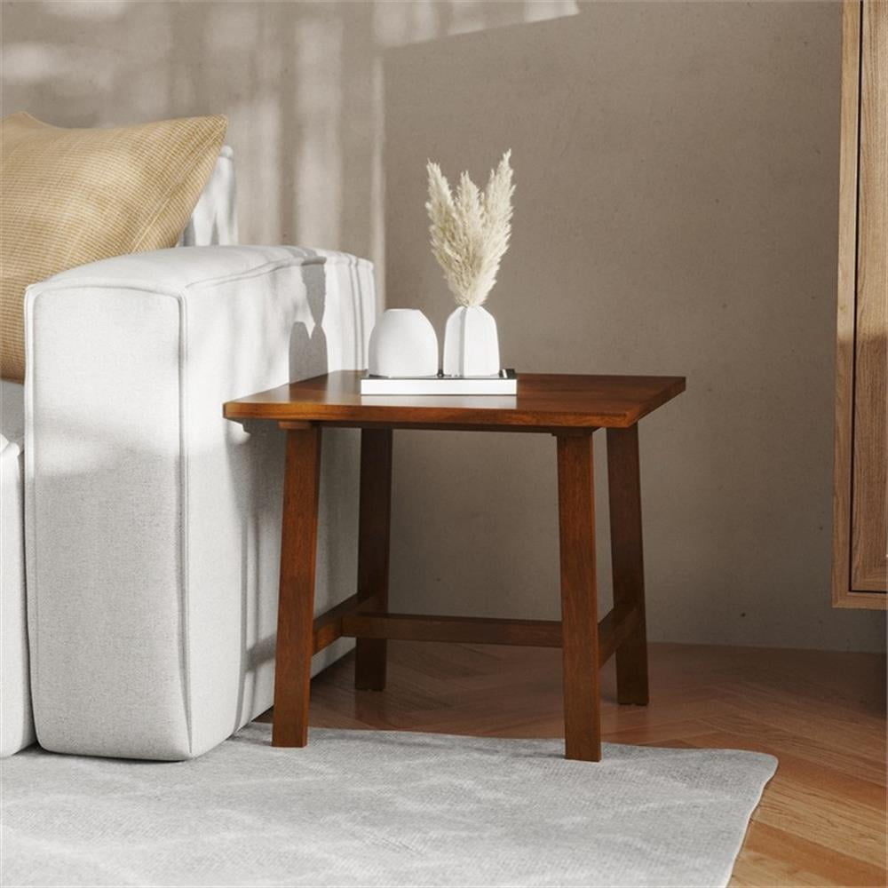 Pemberly Row Solid Wood Farmhouse Trestle Style End Table in Walnut ...