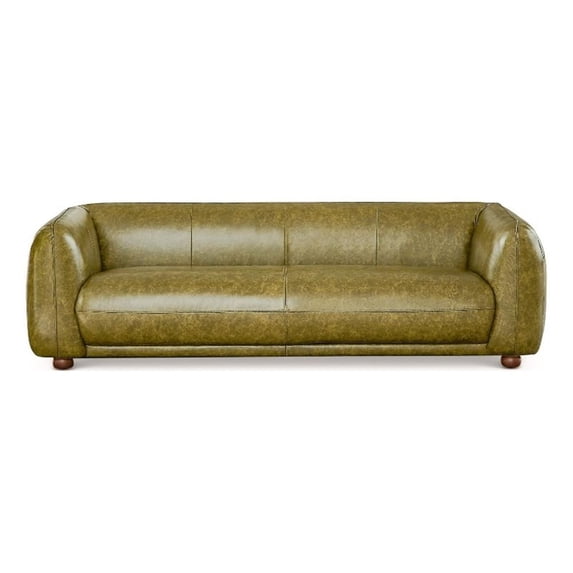 Pemberly Row Solid Wood Frame and Leather Upholstered Couch in Green