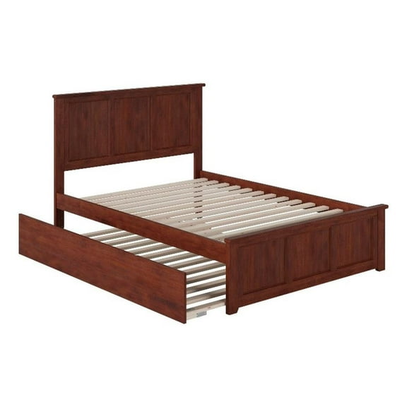 Pemberly Row Solid Wood Full Platform Bed with Full Trundle in Walnut