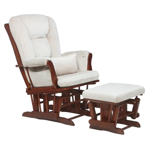 Pemberly Row Solid Wood Glider Chair and Ottoman with Pillow in Espresso