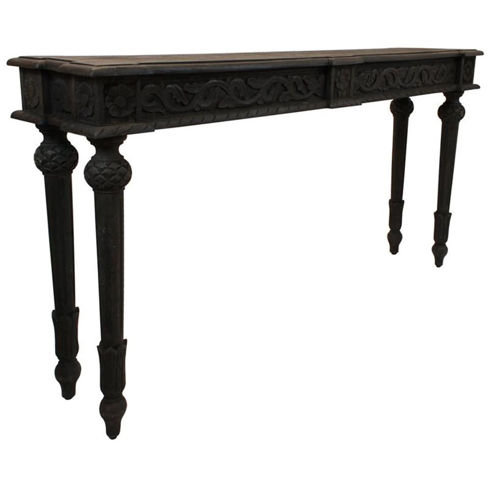 Pemberly Row Solid Wood Hand-Carved Console Table in Gray Finish ...
