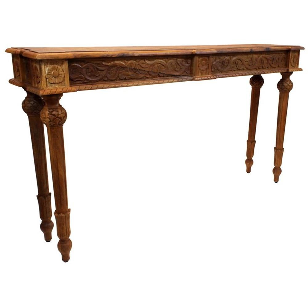 Pemberly Row Solid Wood Hand-Carved Console Table in Natural - Walmart.com
