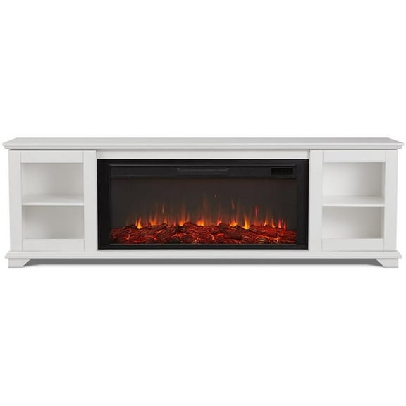 Pemberly Row Solid Wood Landscape Media Electric Fireplace in White