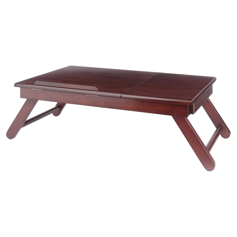 Pemberly Row Solid Wood Lap Desk Flip Top w/ Drawer and Foldable Legs in Walnut - image 1 of 17