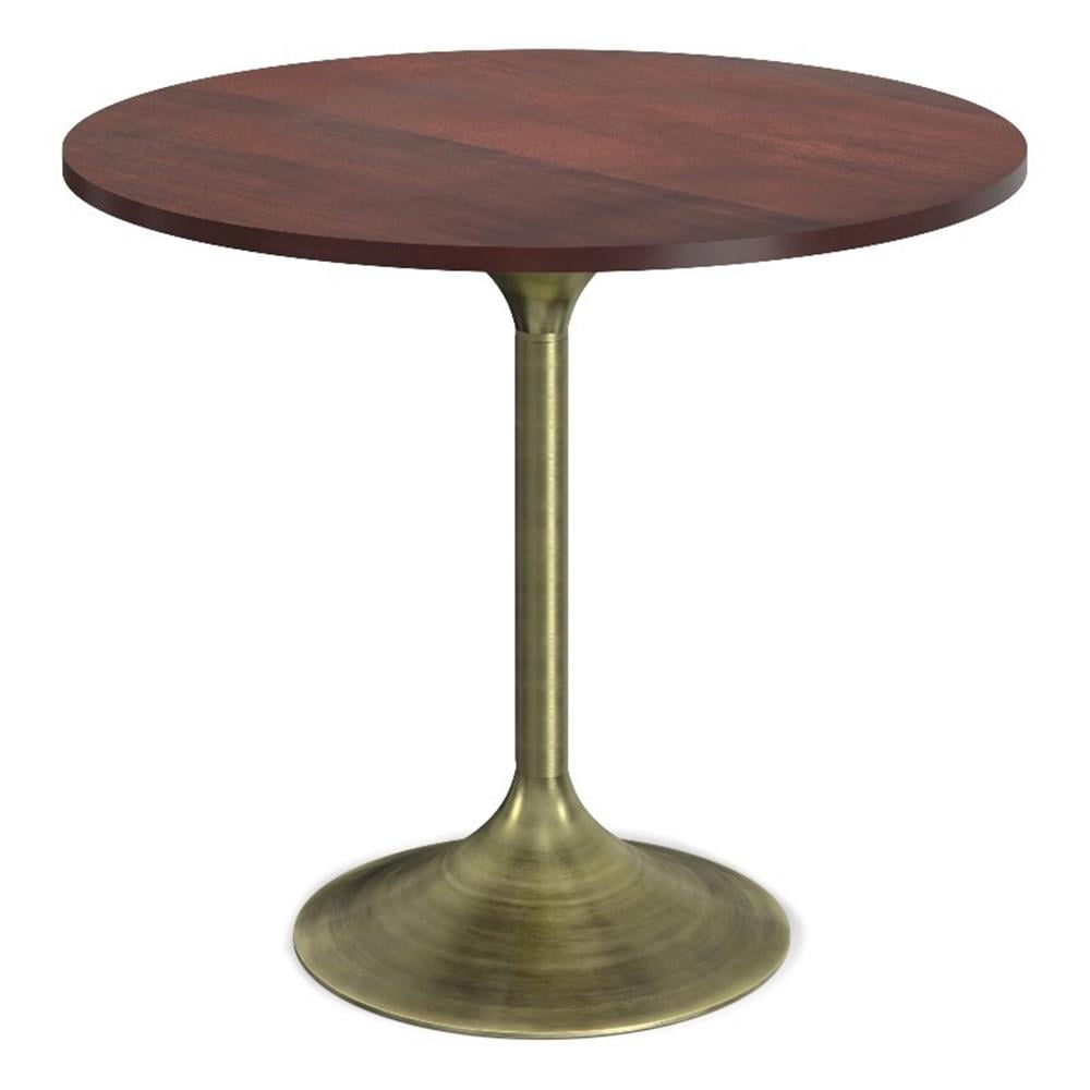 Radford Round Walnut Wood and Antique Brass Pedestal Dining Table