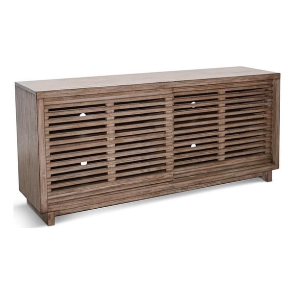 Pemberly Row Solid Wood Mid-Century 65" Slatted Door Wood TV Console