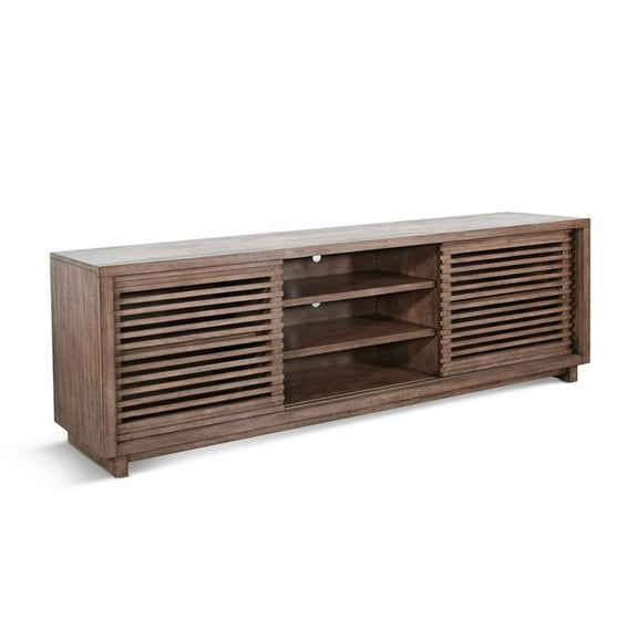 Pemberly Row Solid Wood Mid-Century 85" Slatted Door Wood TV Console