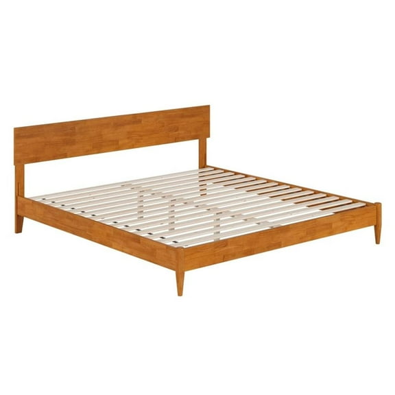 Pemberly Row King Solid Wood Modern Low Profile Platform Bed in Light Toffee