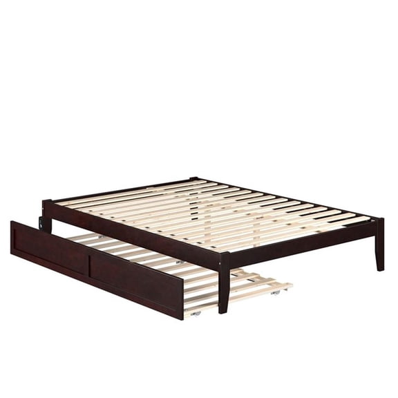 Pemberly Row Solid Wood Queen Bed and Twin XL Trundle in Espresso