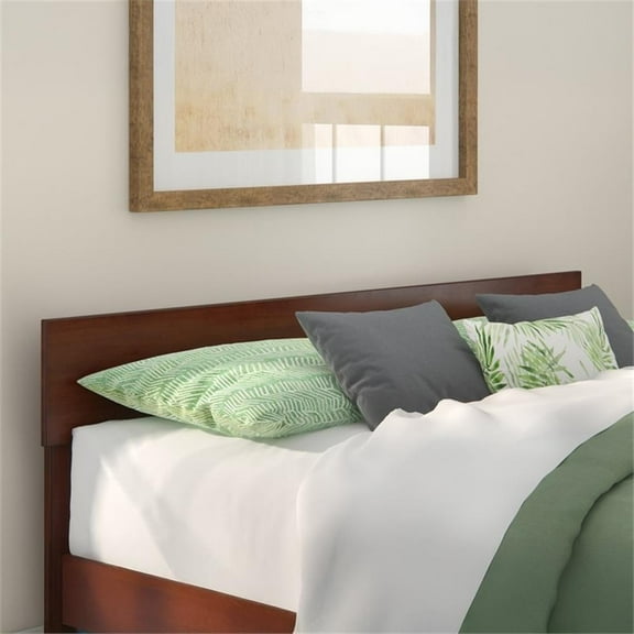 Pemberly Row Solid Wood Queen Size Modern Panel Headboard in Walnut