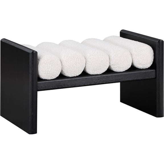 Pemberly Row Solid Wood Rich Black Bench with Luxurious Cream Boucle Fabric