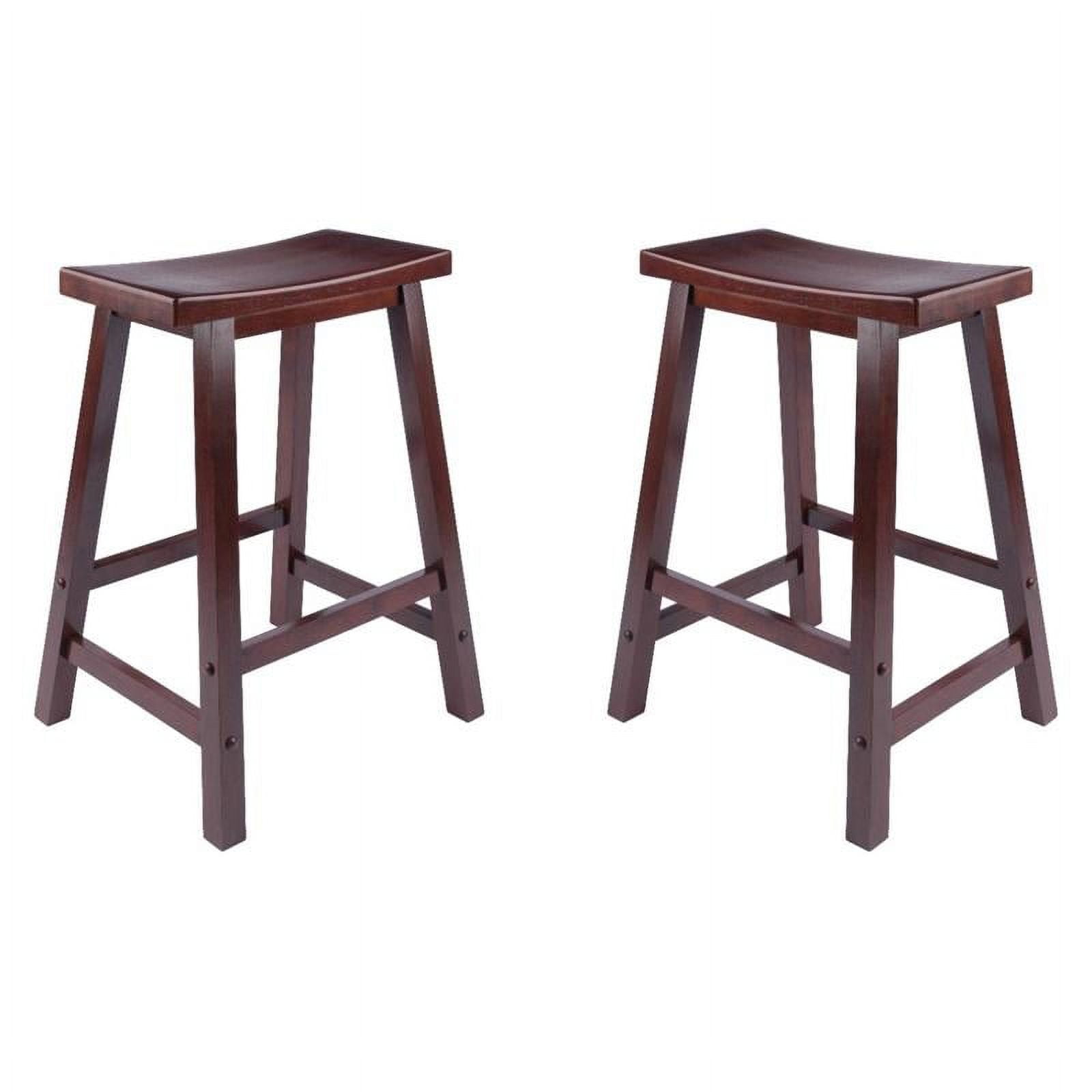 Pemberly Row Solid Wood Saddle Seat Counter Stool in Antique Walnut