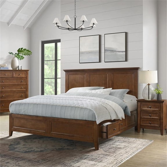 Pemberly Row Solid Wood Select Hardwood King Storage Bed in Tuscan