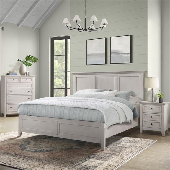 Pemberly Row Solid Wood Select Hardwood Queen Standard Bed in Rustic White