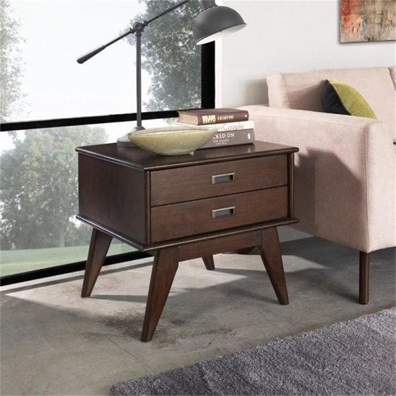 Pemberly Row Solid Wood Side Table with 2 Drawers in Auburn Brown