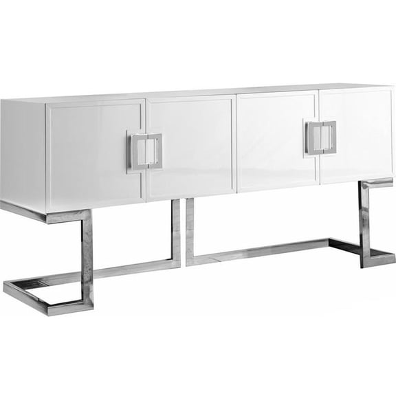 Pemberly Row Solid Wood Sideboard Buffet in White Lacquer and Chrome
