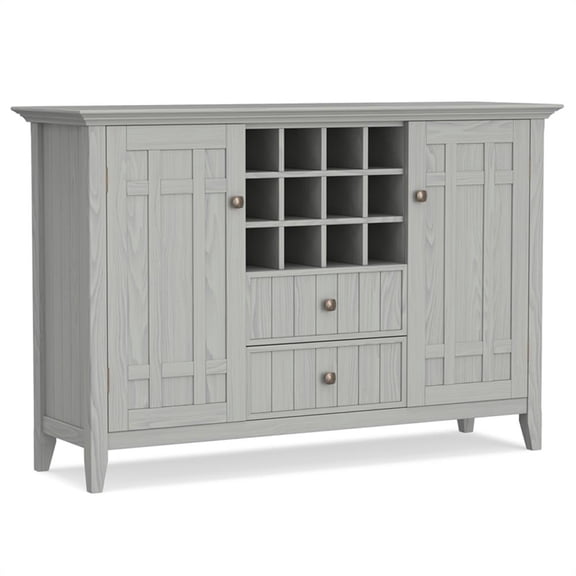 Pemberly Row Solid Wood Sideboard Buffet with Wine Rack in Fog Gray