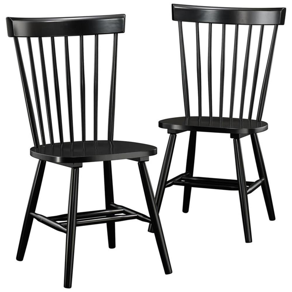 Black Solid Wood Upholstered Windsor Side Chairs, Set of 2