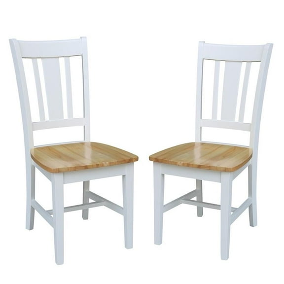 Pemberly Row Solid Wood Splatback Chair in White / Natural- Set of 2