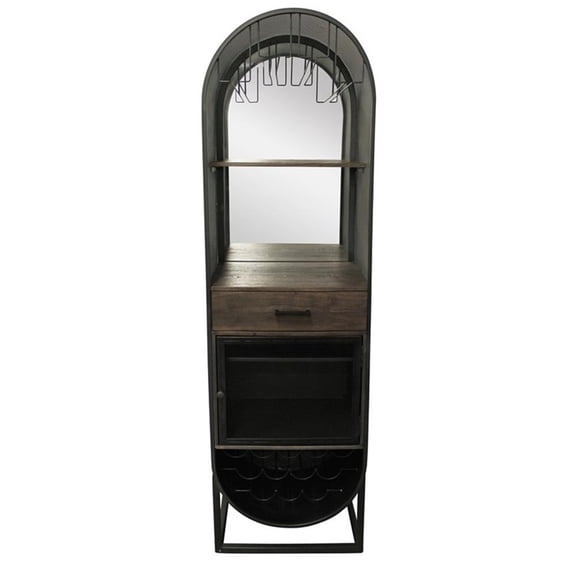 Pemberly Row Solid Wood Tall Wine Cabinet Home Bar in Black Finish