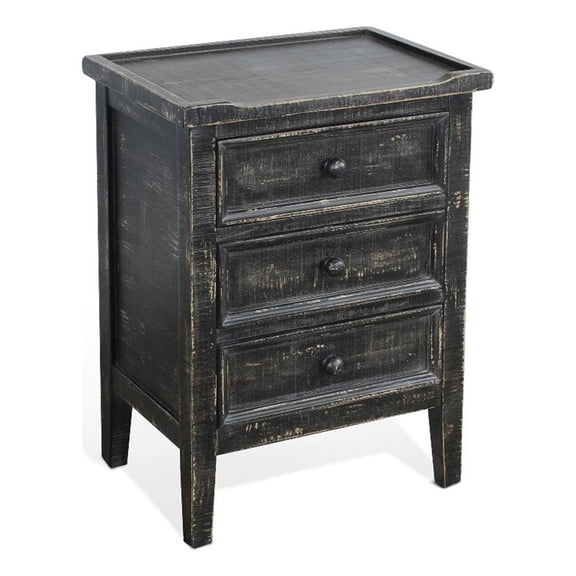 Pemberly Row Solid Wood Traditional Black Sand Wood End Table