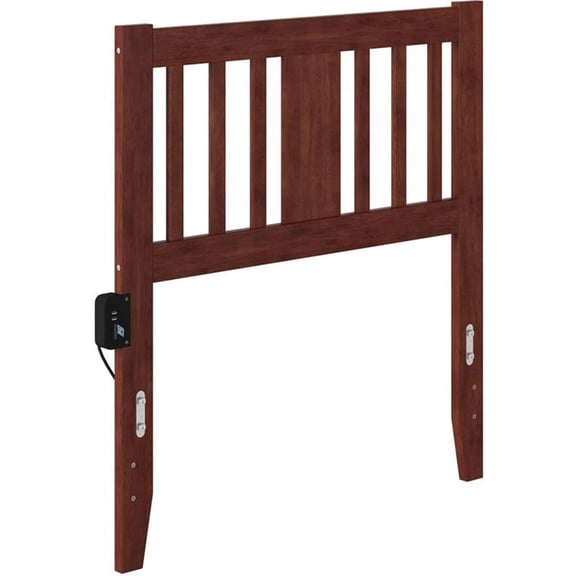 Pemberly Row Contemporary Slatted Wood Headboard Twin Walnut