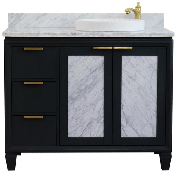 Pemberly Row Solid Wood Vanity with Right Round Sink in Gray/White Carrara