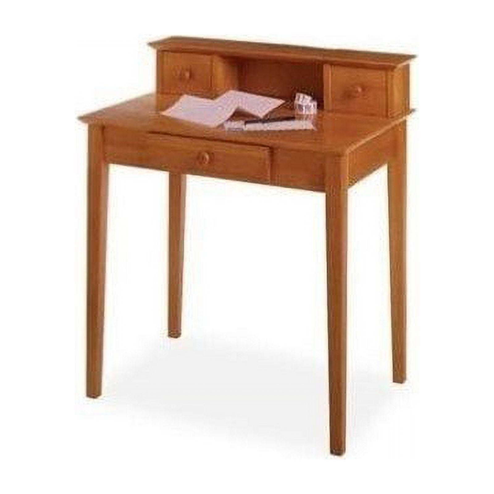 Pemberly Row Solid Wood Writing Desk with Hutch in Honey