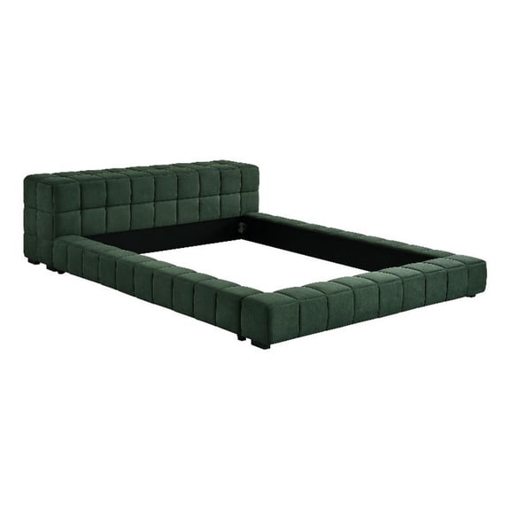 Pemberly Row Split Tufted Upholstered Full Platform Bed in Green