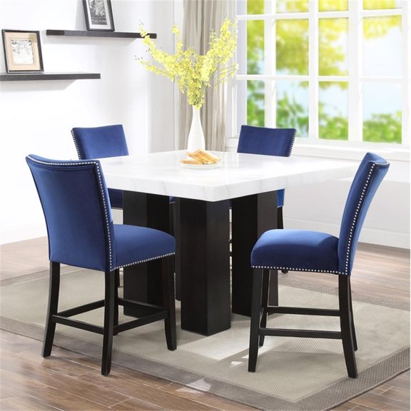 Pemberly Row Square 5-piece Counter Dining Set with Blue Chairs
