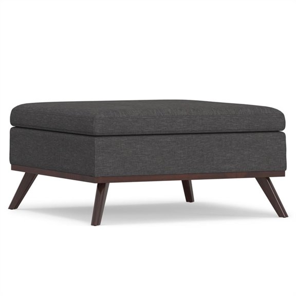 Pemberly Row Square Coffee Table Storage Ottoman in Slate Gray Fabric