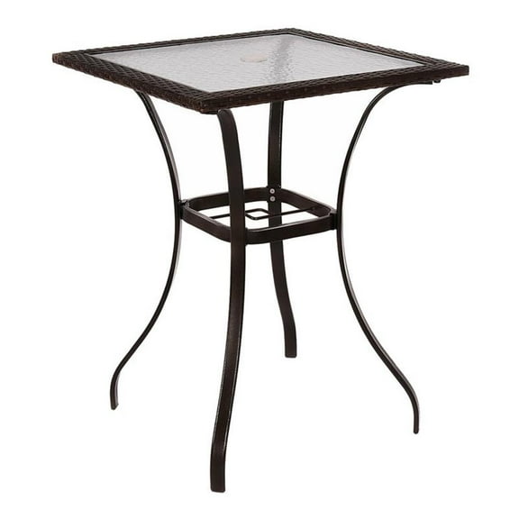Pemberly Row Square Contemporary Steel and Rattan Outdoor Bar Tables in Brown