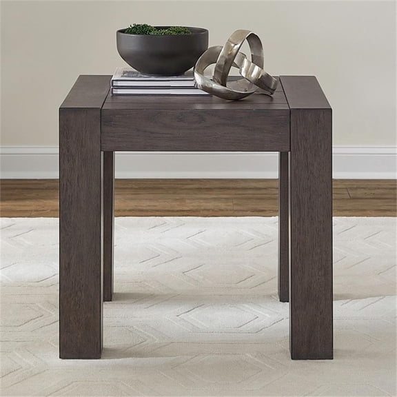Pemberly Row Square End Table Rubberwood Satin Espresso Finish