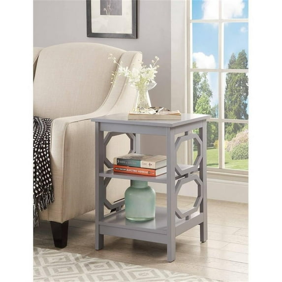 Pemberly Row Square End Table in Gray Wood Finish with Shelves