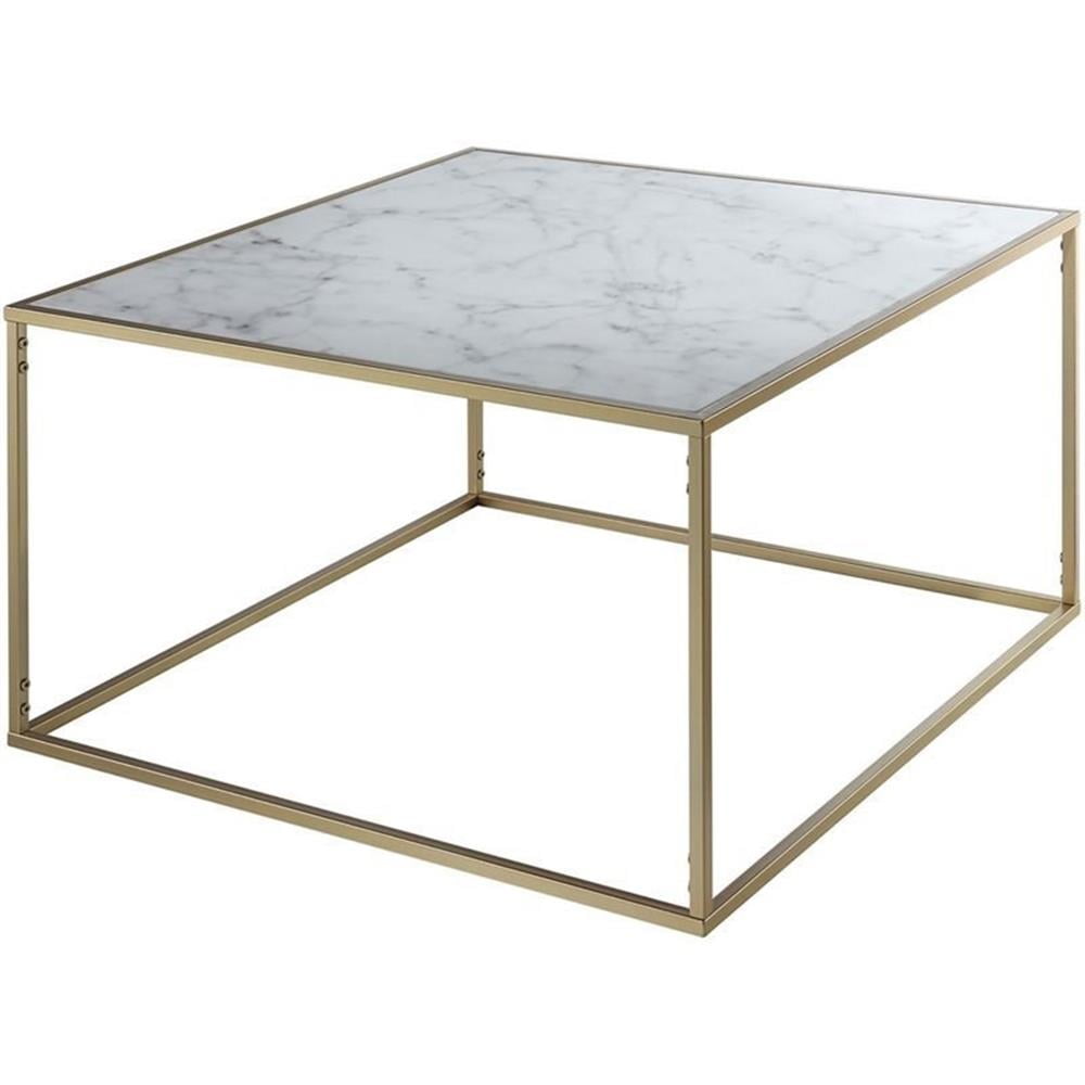 Gold Square Faux Marble Top Coffee Table with Metal Frame