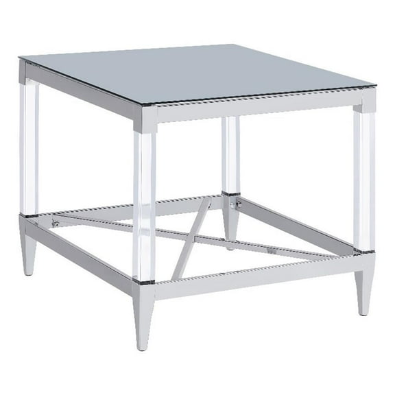 Pemberly Row Square Metal End Table Tempered Mirror Top Chrome