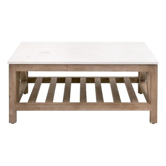 Pemberly Row Square Quartz Top Coffee Table 42" x 42" in Natural Beige